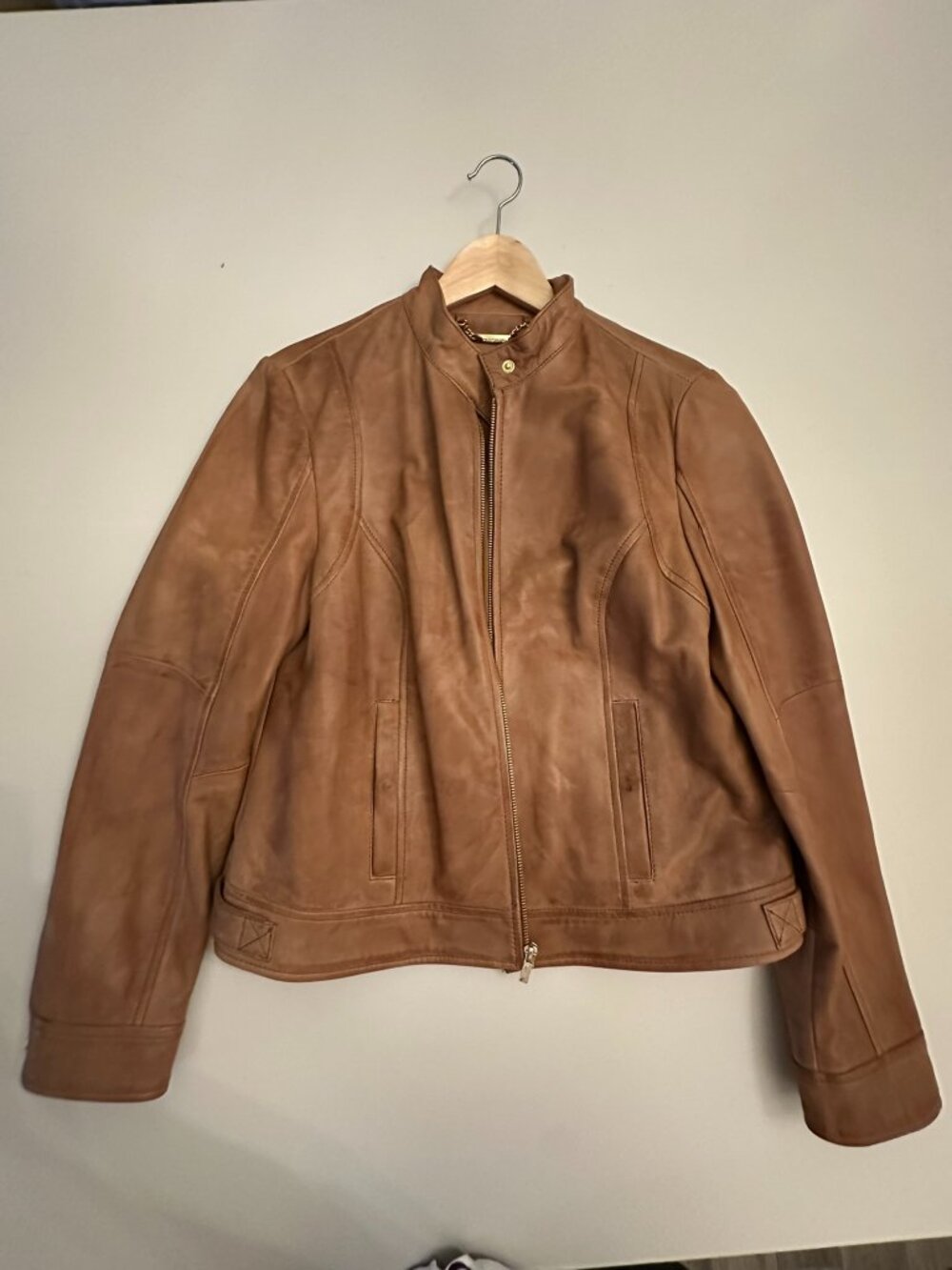 Wilsons Leather Women's L Cognac Genuine Leather Moto Jacket